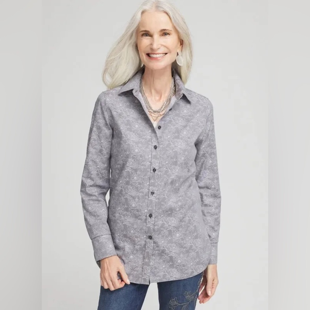 Chico’s NWT No Iron™ Floral Jacquard Shirt Chico’s Size 2 (12/14)